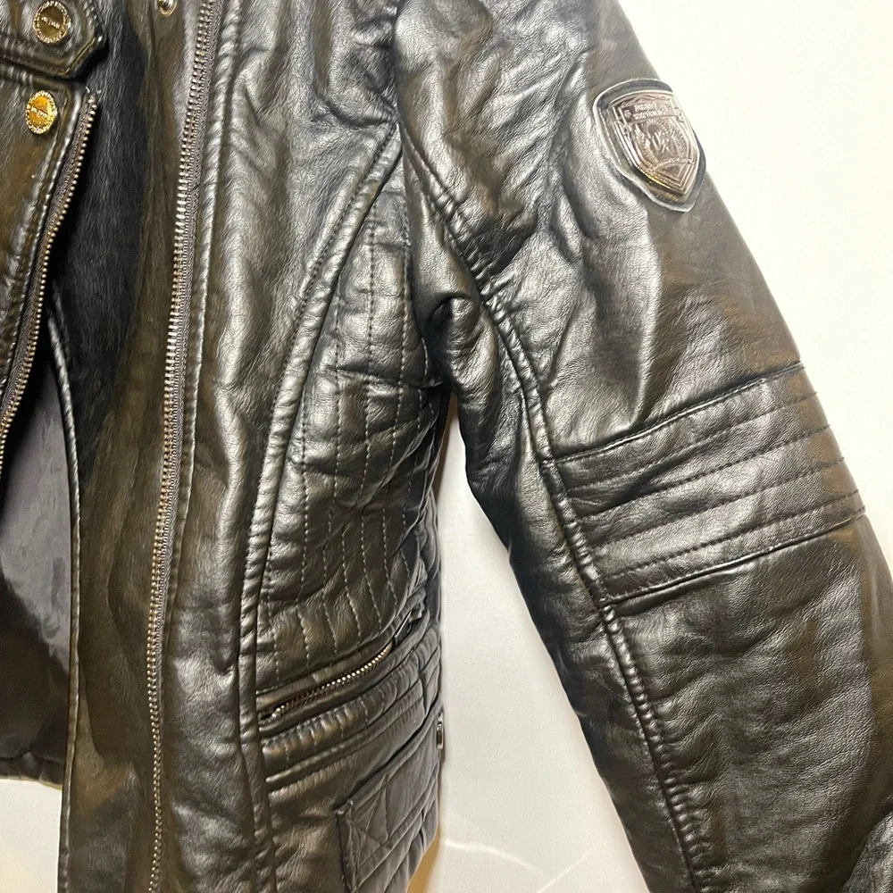 Urban Republic Girls Faux Black Leather Moto Jacket Size S 7/8 - Picture 8 of 13